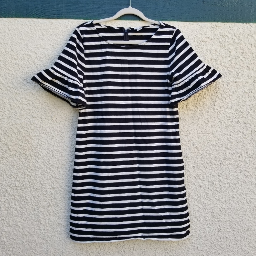 J. Crew Factory ruffle sleeve dress black and white stripes large